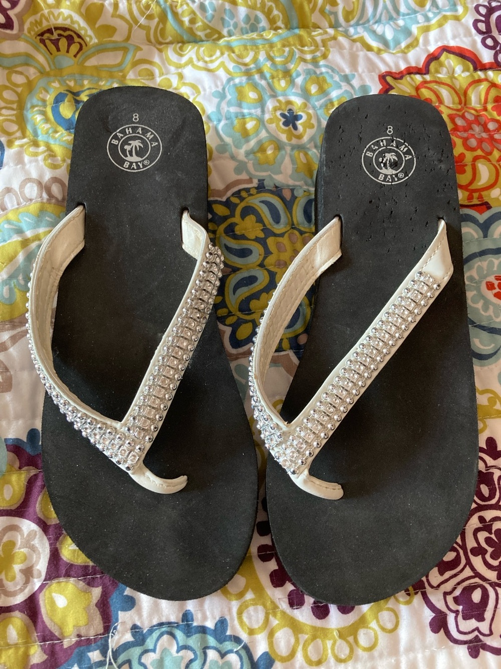 BAMBOO Black Footbed Silver Rhinestone Strap Sandals